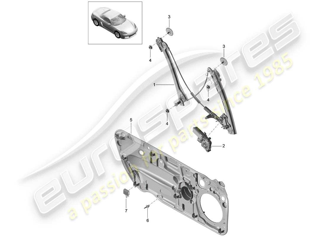 porsche 718 boxster (2020) window regulator part diagram