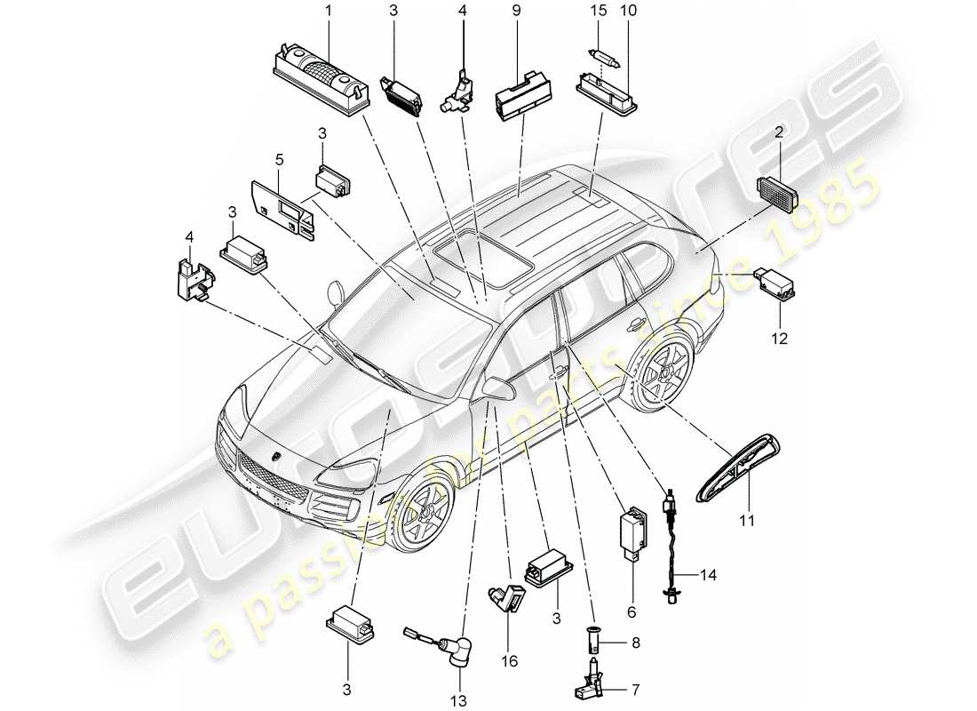 porsche cayenne (2008) interior lights part diagram