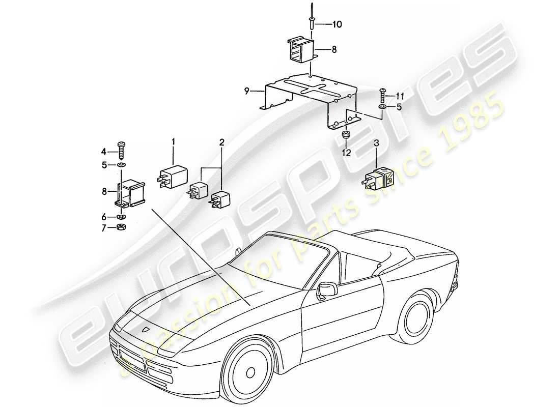 porsche 944 (1989) relay - for - convertible top control part diagram