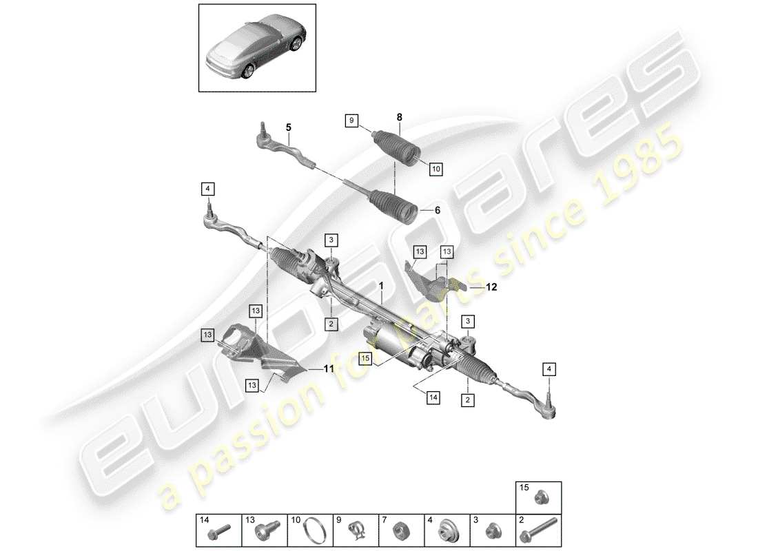 porsche panamera 971 (2019) steering gear parts diagram