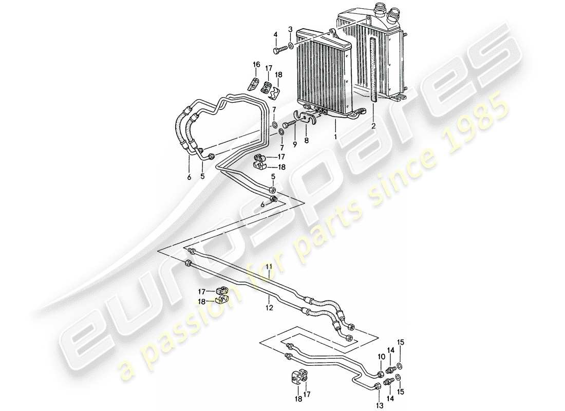 porsche 993 (1994) tiptronic - atf cooler - atf lines part diagram