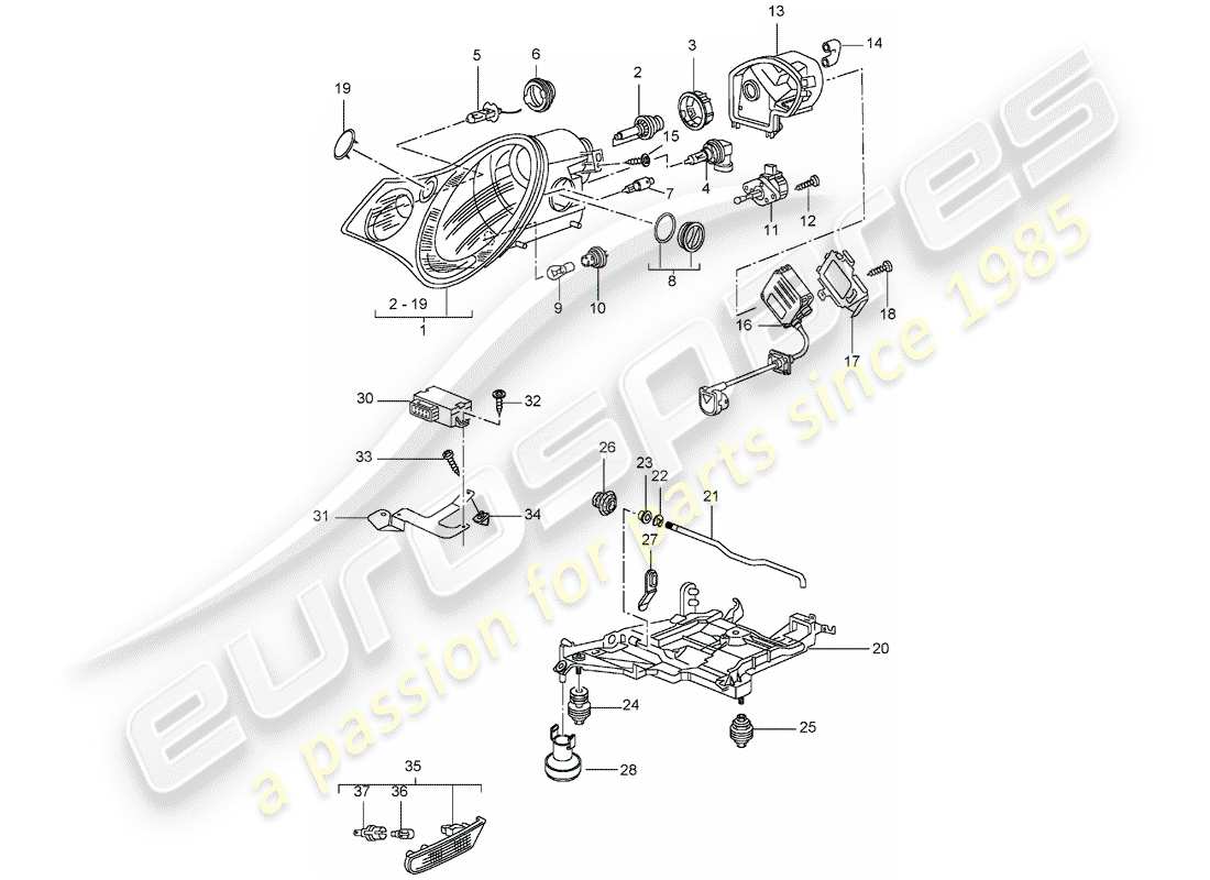 porsche 996 gt3 (2004) headlamp - turn signal repeater - d - mj 2003>> part diagram