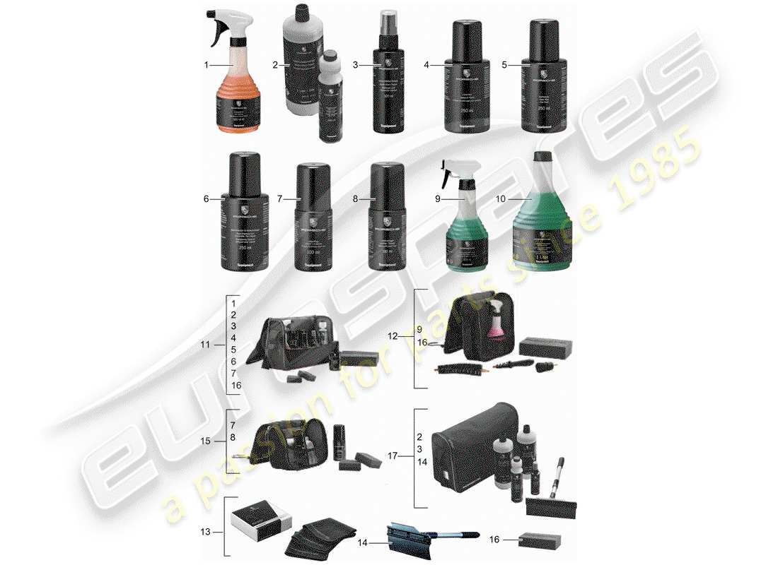 porsche tequipment cayenne (2010) cleaning agent part diagram