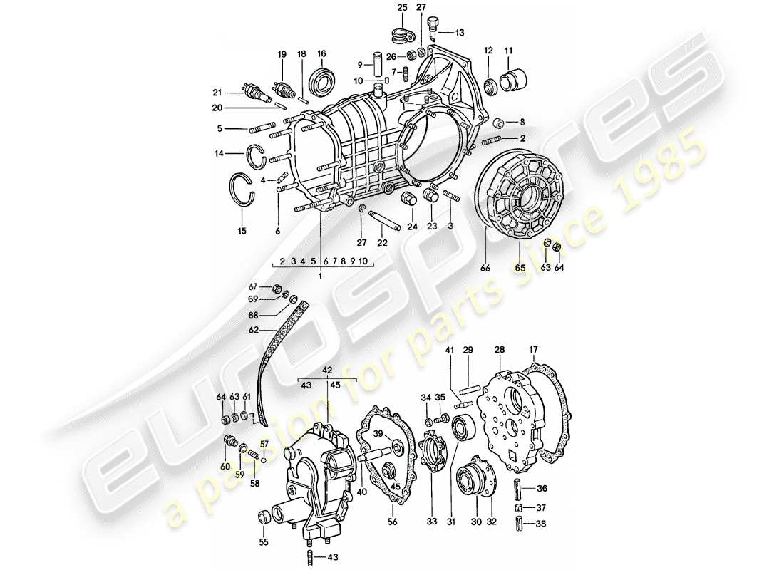 porsche 911 (1983) replacement transmission - transmission case - spm parts diagram