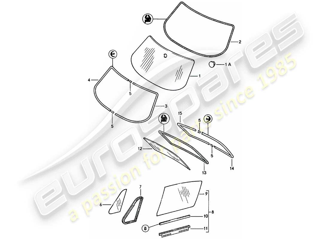 porsche 911 (1981) window glazing part diagram