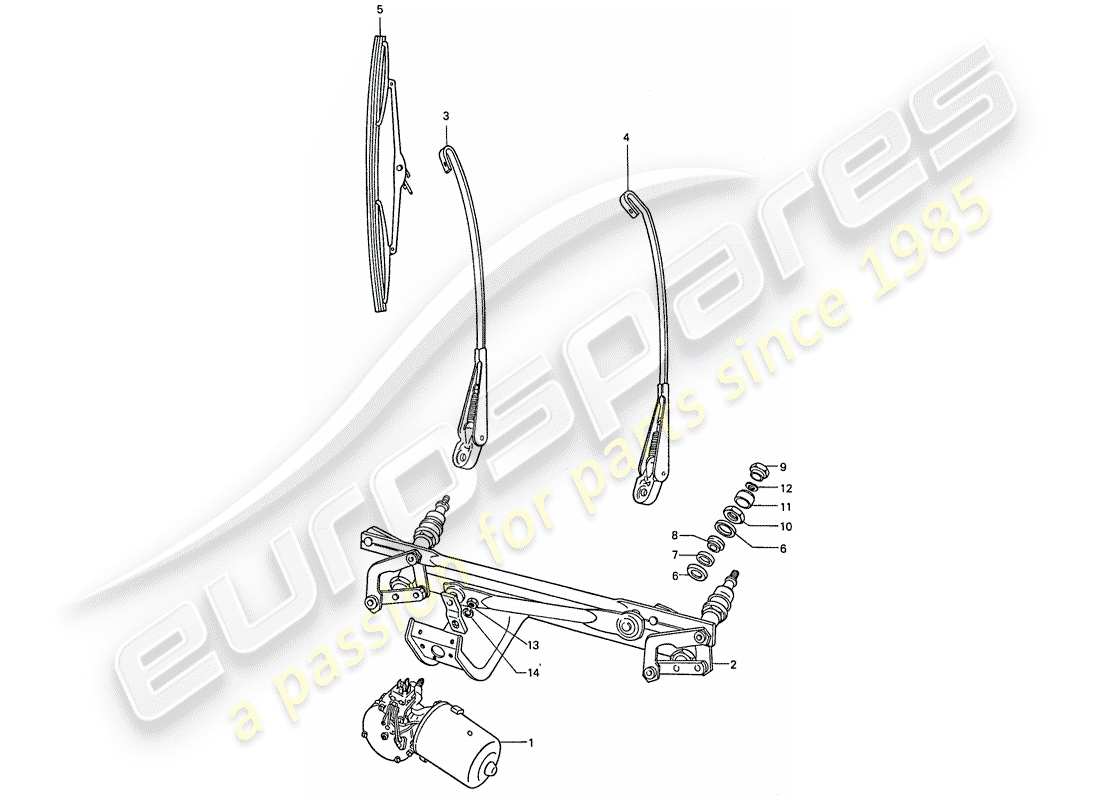 porsche 911 (1977) windscreen wiper system part diagram