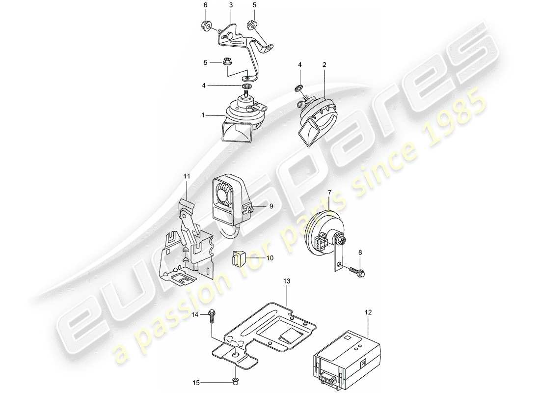 porsche 996 gt3 (2005) fanfare horn - horn - alarm system part diagram