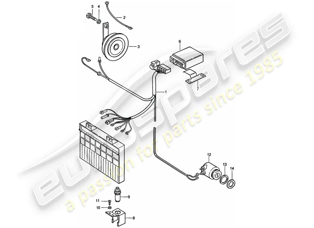 porsche 924s (1988) alarm system part diagram