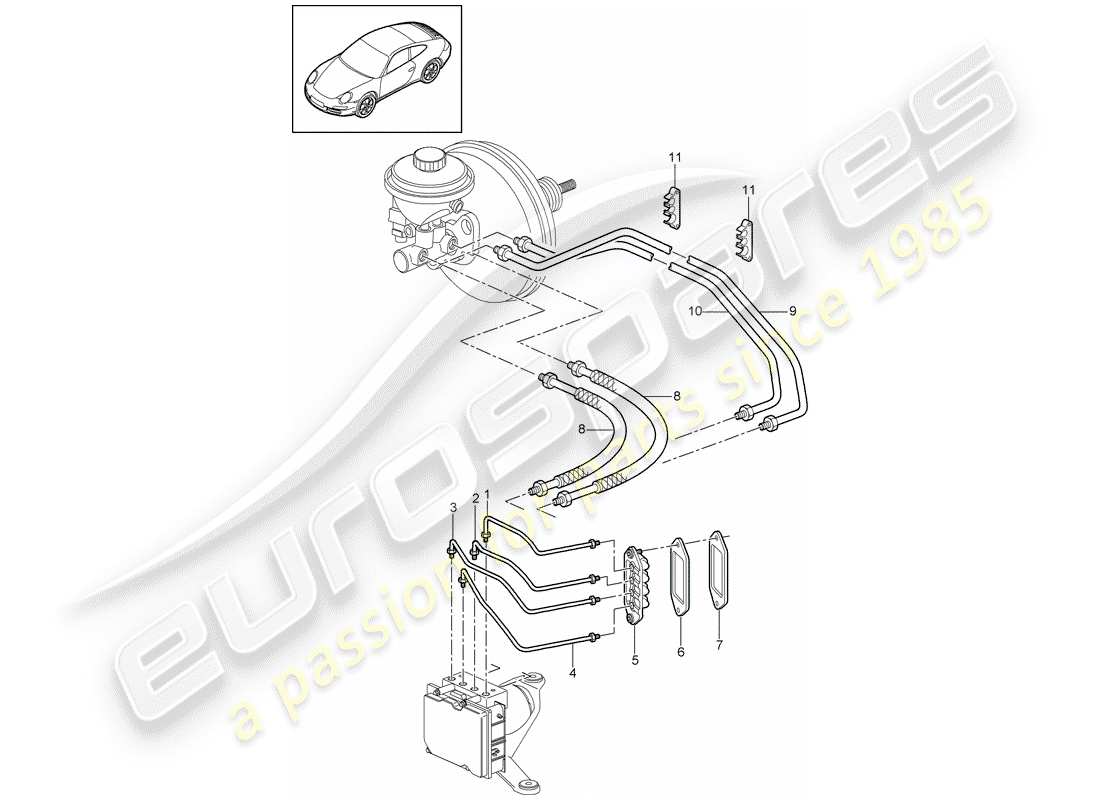 porsche 997 gen. 2 (2011) brake lines parts diagram