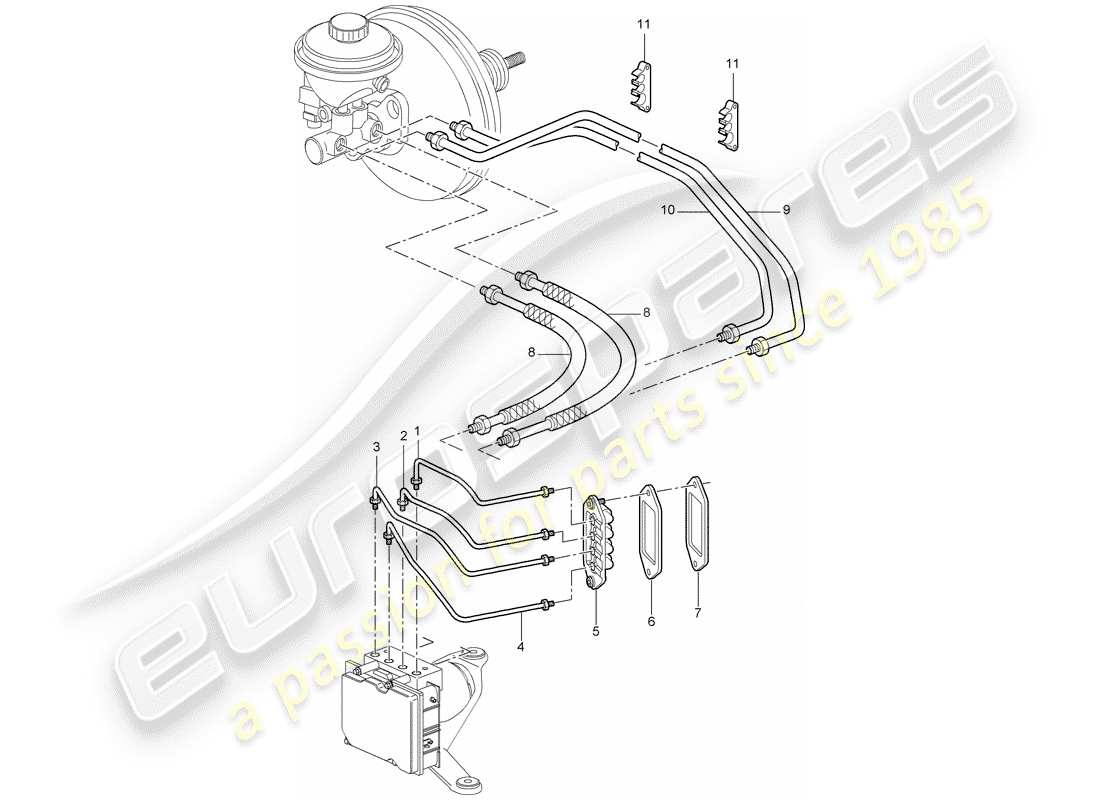 porsche 997 (2005) brake lines part diagram