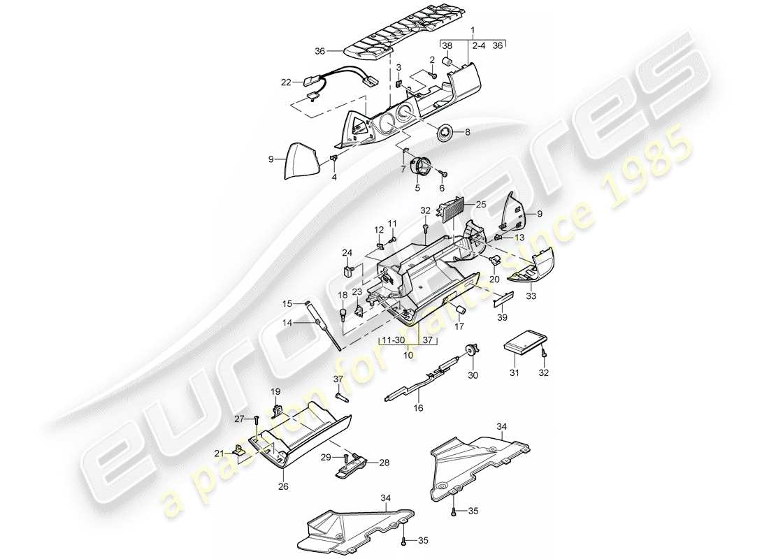 porsche cayman 987 (2006) glove box part diagram