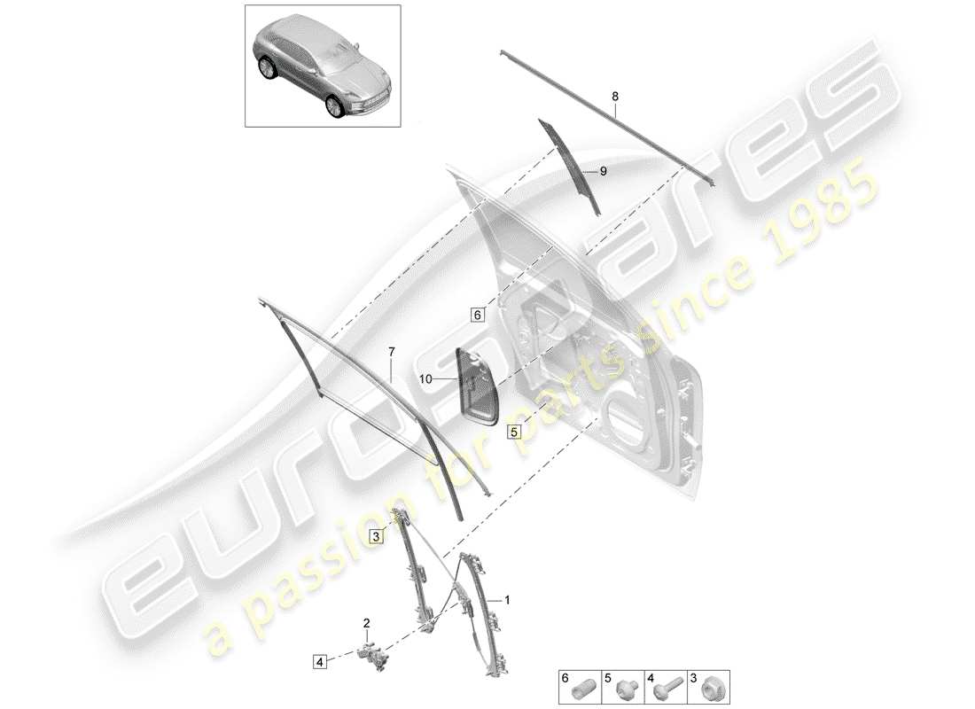 porsche macan (2020) window regulator part diagram