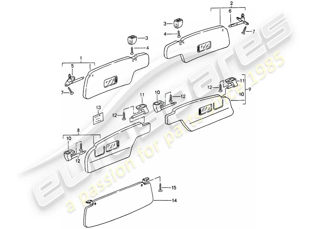 porsche 993 (1997) sun vizors part diagram