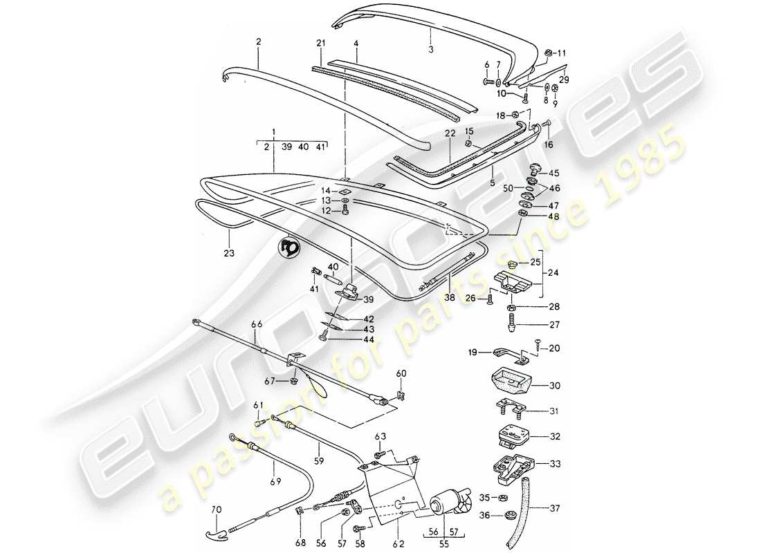 porsche 968 (1994) rear trunk lid - rear spoiler part diagram