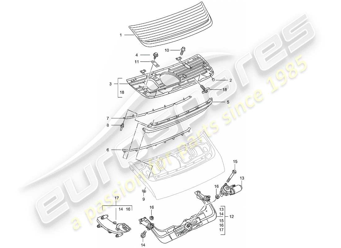 porsche 996 (2000) rear spoiler part diagram