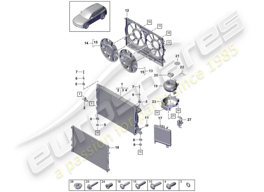 porsche cayenne e3 (2018) water cooling parts diagram