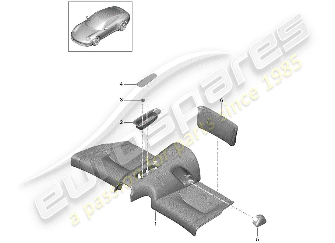 porsche 991 (2012) rear seat part diagram