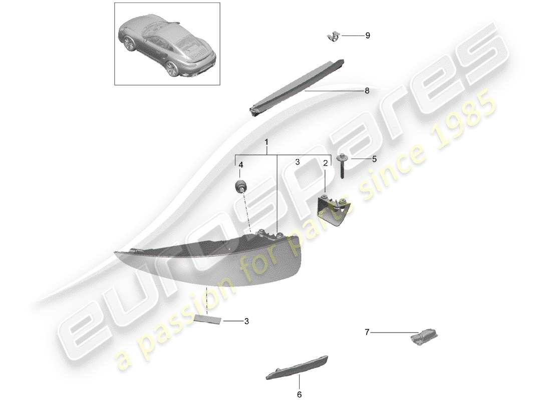 porsche 991 t/gt2rs rear light part diagram