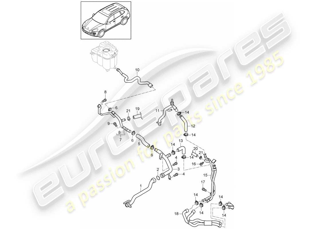 porsche cayenne e2 (2018) water cooling part diagram