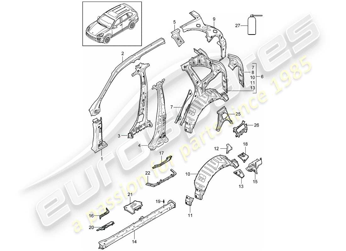 porsche cayenne e2 (2018) side panel part diagram