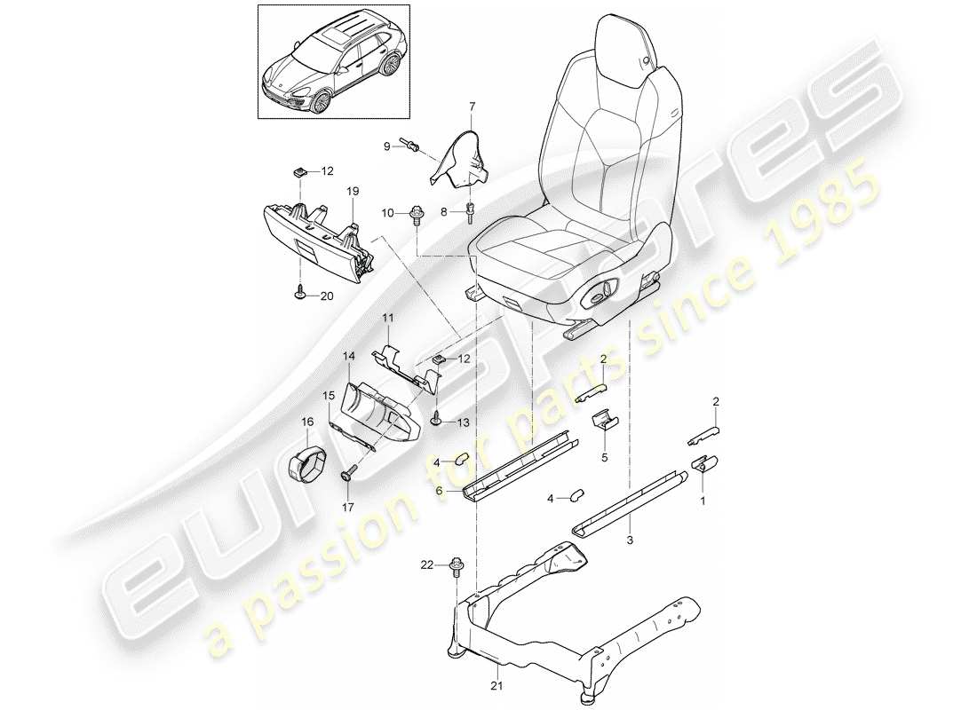 porsche cayenne e2 (2016) front seat part diagram