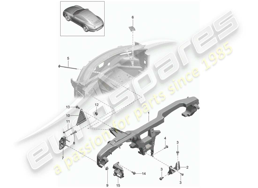 porsche 991 (2013) retaining frame part diagram