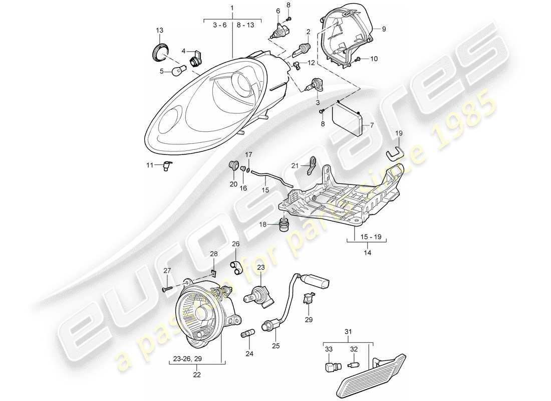 porsche cayman 987 (2008) headlamp parts diagram