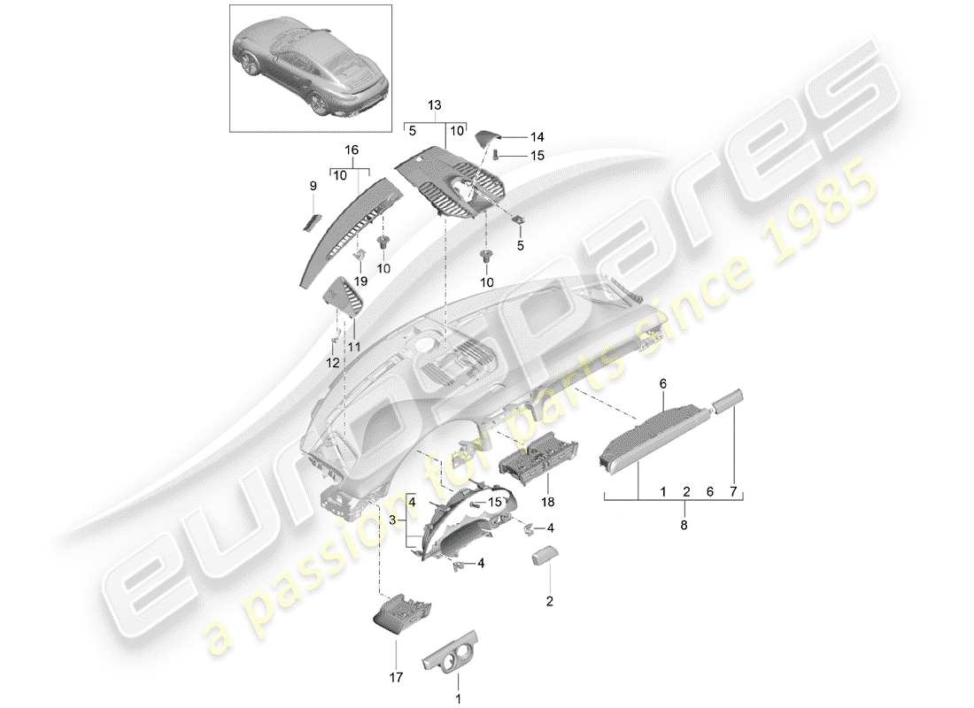 porsche 991 turbo (2016) accessories parts diagram