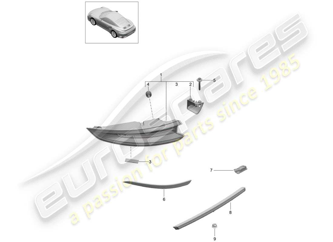 porsche 991 t/gt2rs rear light part diagram