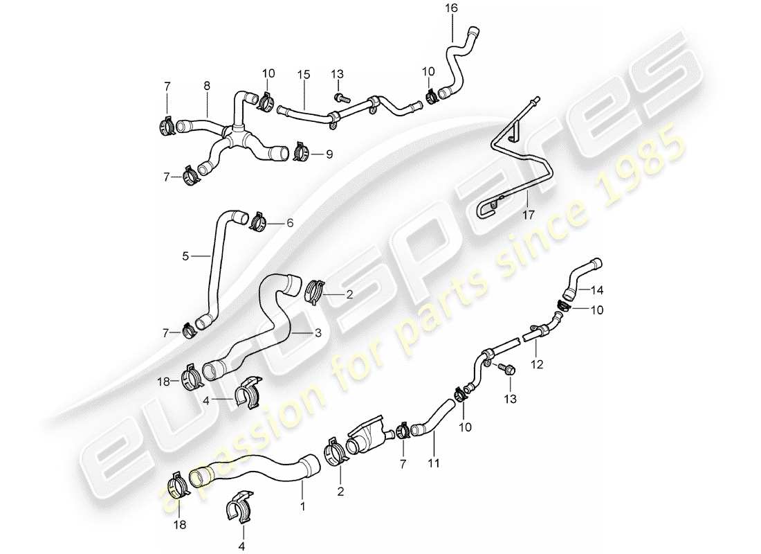 porsche boxster 986 (2000) water cooling parts diagram