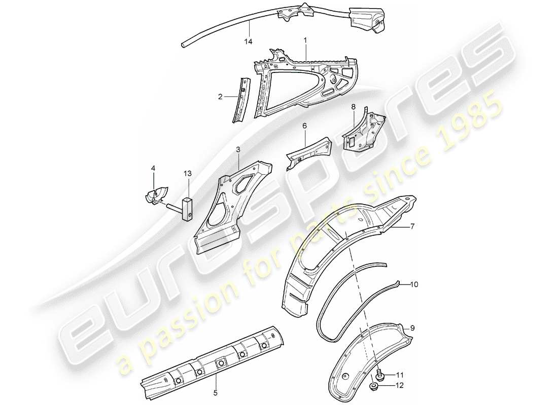 porsche 996 t/gt2 (2001) side panel parts diagram