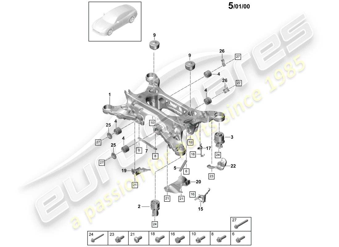 porsche panamera 971 (2019) sub-frame part diagram