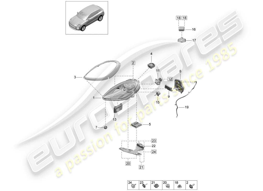 porsche macan (2019) led headlight parts diagram