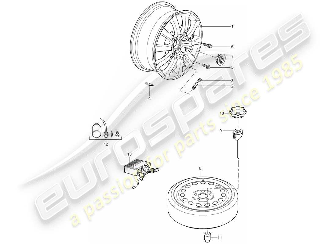 porsche cayenne (2006) alloy wheel part diagram