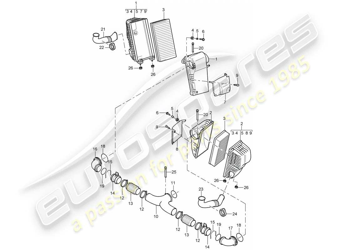 porsche cayenne (2006) air cleaner with connecting part diagram