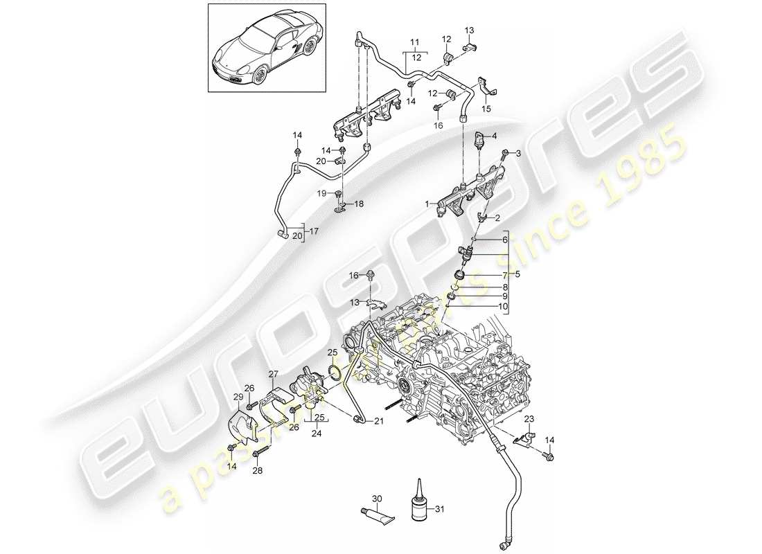 porsche cayman 987 (2010) fuel collection pipe parts diagram