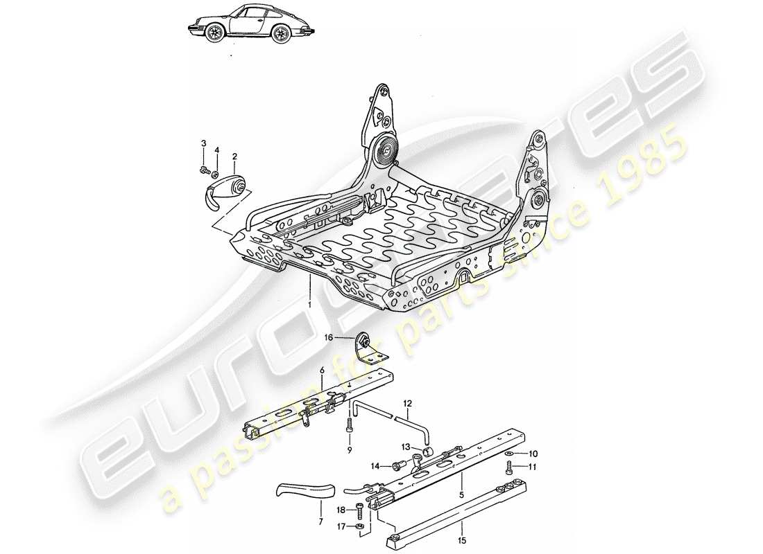 porsche seat 944/968/911/928 (1986) frame for seat - for manual adjustment - d - mj 1985>> - mj 1986 parts diagram