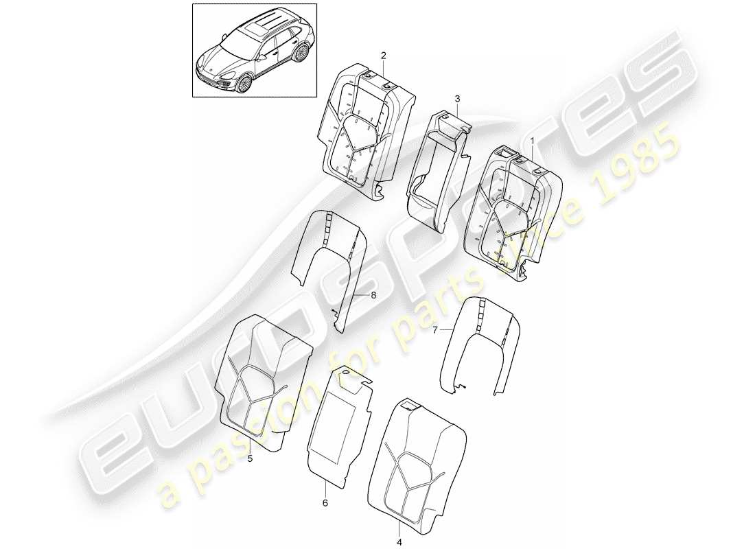 porsche cayenne e2 (2018) back seat backrest part diagram