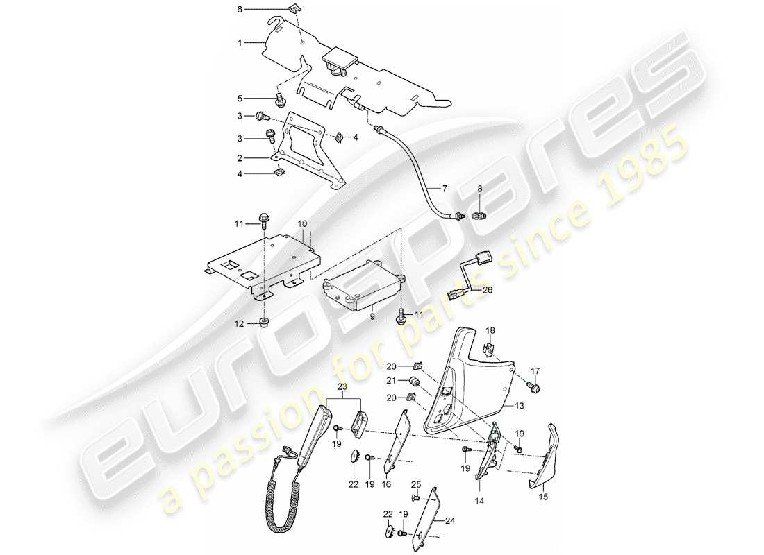 porsche 997 (2007) pre-install.mobile phone/handy parts diagram