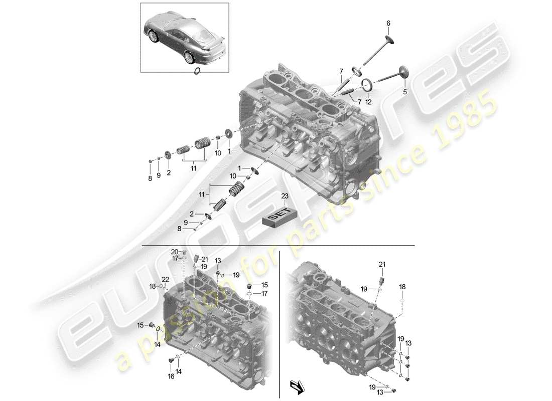porsche 991r/gt3/rs (2020) cylinder head parts diagram
