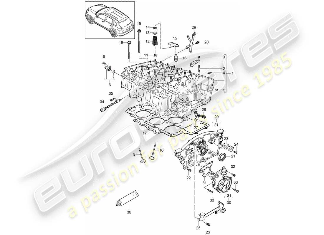 porsche cayenne e2 (2013) cylinder head part diagram