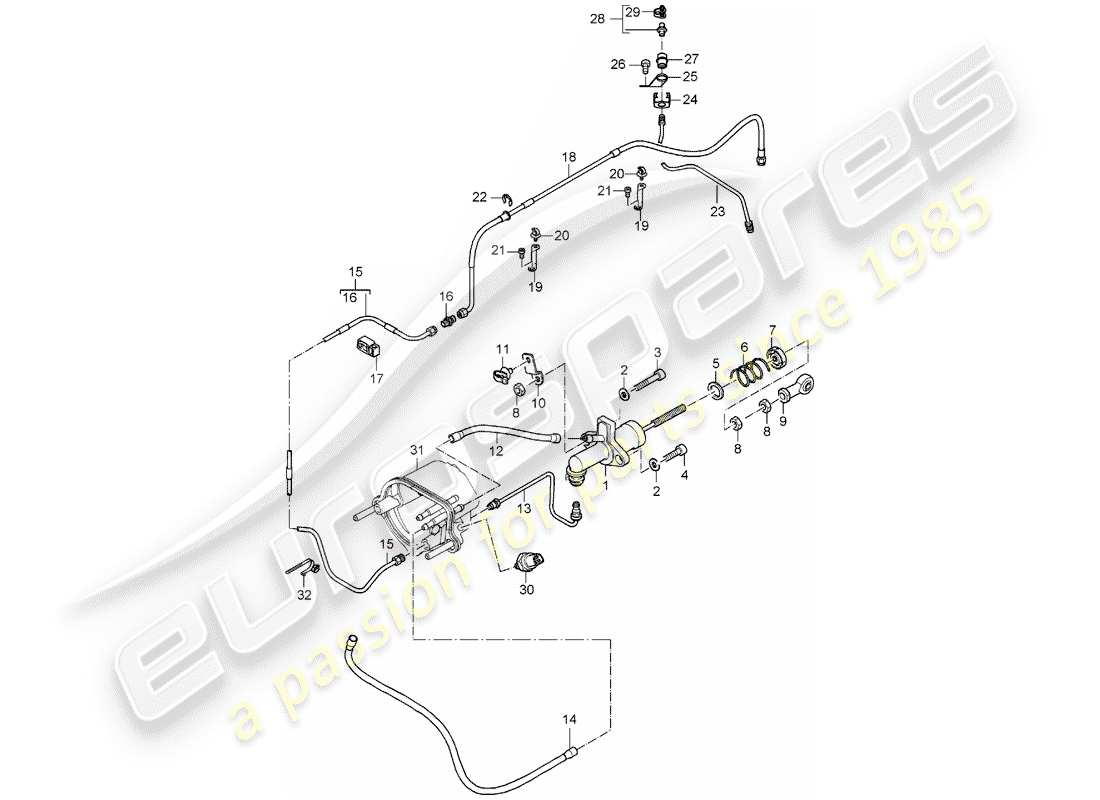 porsche carrera gt (2004) hydraulic clutch - operation - clutch master cylinder - hydraulic clutch pipe part diagram