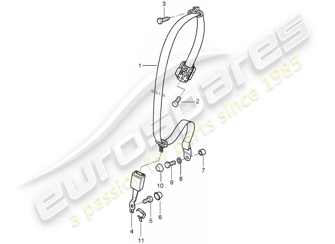 porsche 997 (2005) seat belt part diagram