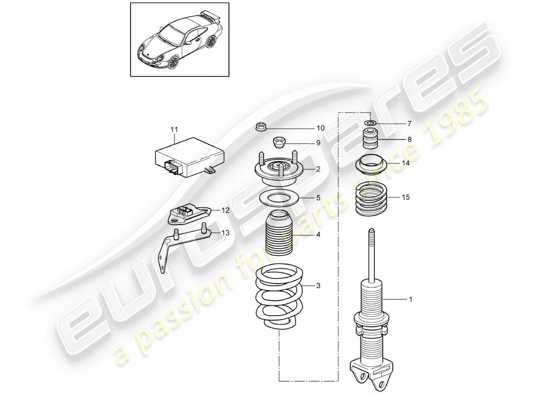 porsche 997 gt3 (2007) shock absorber parts diagram