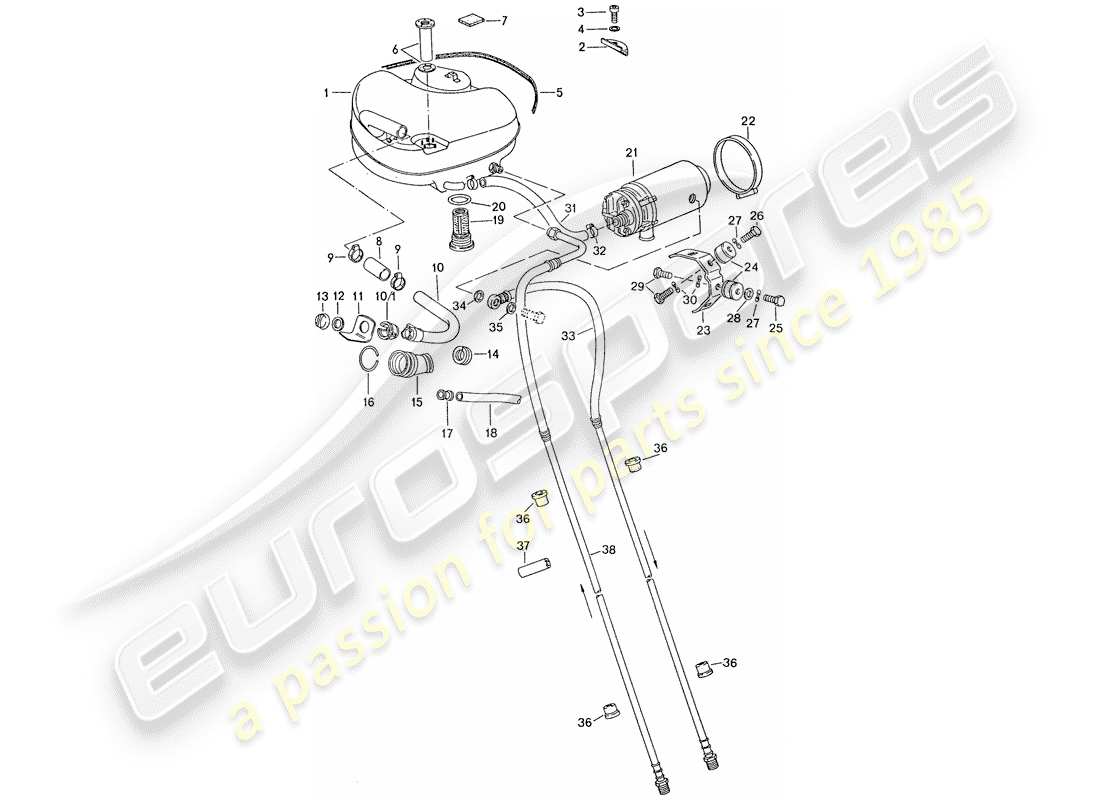 porsche 911 (1977) fuel system - for vehicles with - aluminium auxil. support part diagram