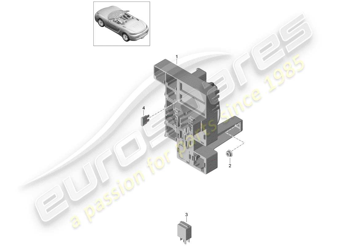 porsche 718 boxster (2018) fuse box/relay plate parts diagram