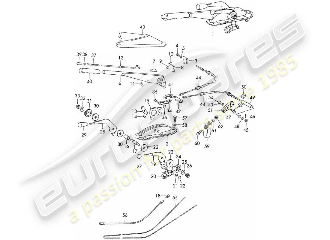 porsche 911 (1973) handbrake - manual throttle - heater - actuator part diagram