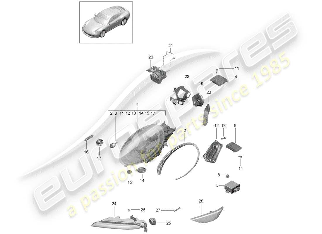 porsche 991 gen. 2 (2019) headlamp part diagram