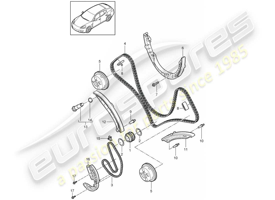 porsche panamera 970 (2016) timing chain part diagram