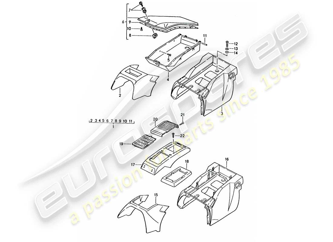 porsche 928 (1993) stowage box parts diagram